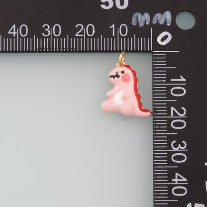 18K Gold Filled Dinosaur Pendant,Enamel Kawaii Charm Bracelet Necklace for DIY Jewelry Making Supply