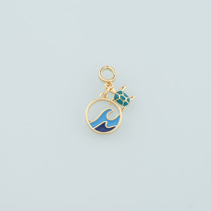 Gold Turtle Charms,18K Gold Filled Turtle Pendant,Enamel Waves Charm Bracelet Necklace for DIY Jewelry Making Supply