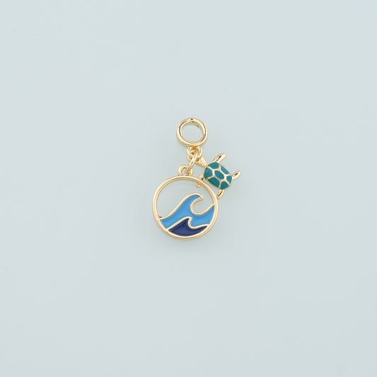 Gold Turtle Charms,18K Gold Filled Turtle Pendant,Enamel Waves Charm Bracelet Necklace for DIY Jewelry Making Supply