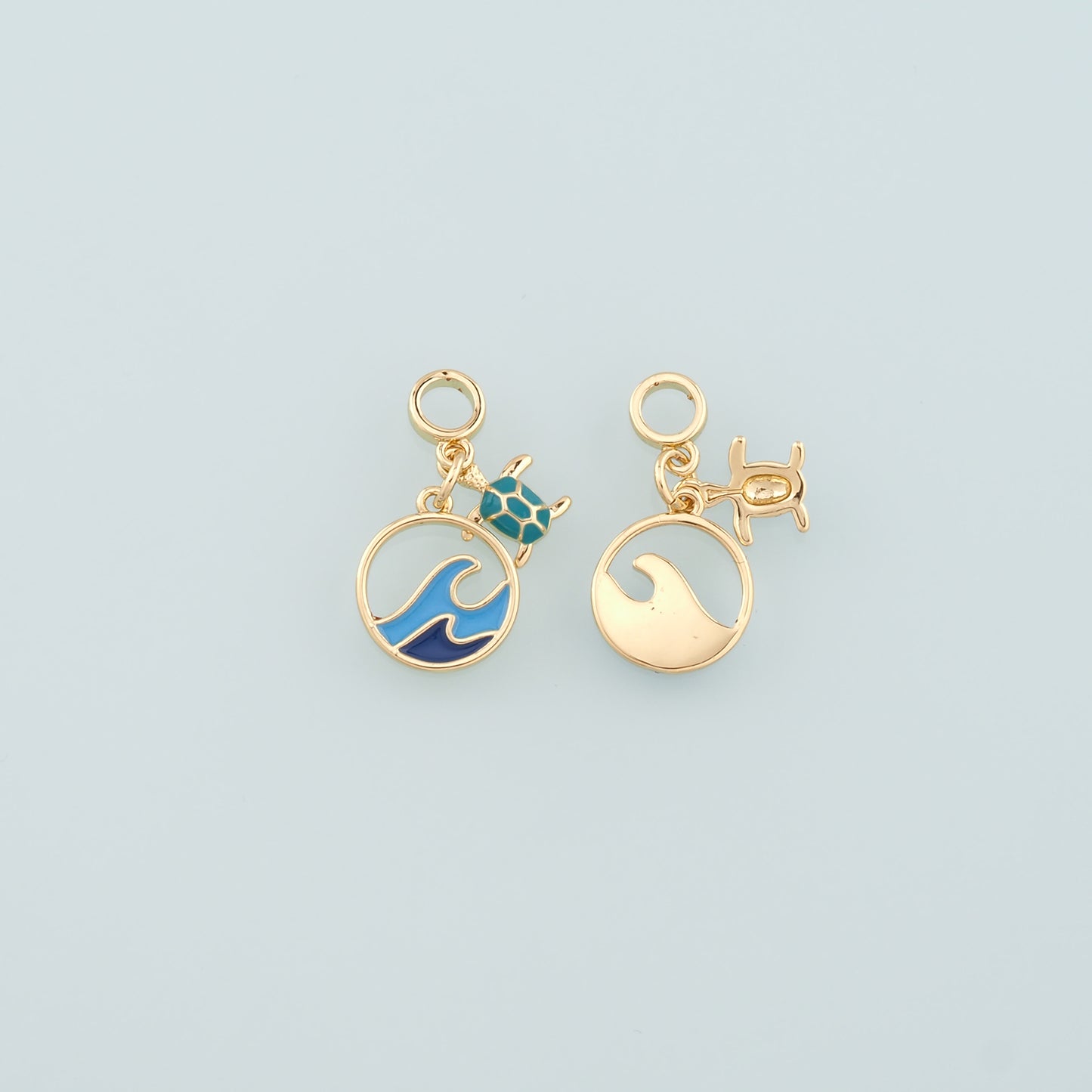 Gold Turtle Charms,18K Gold Filled Turtle Pendant,Enamel Waves Charm Bracelet Necklace for DIY Jewelry Making Supply