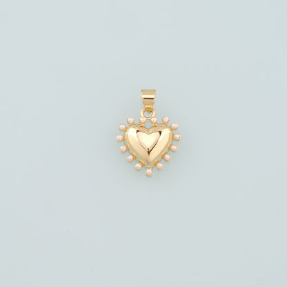 Gold Heart Charms,18K Gold Filled Pearl Heart Pendant,Dainty Heart Charm Bracelet Necklace for DIY Jewelry Making Supply