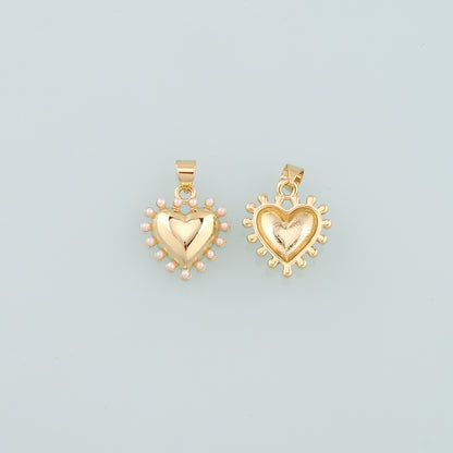 Gold Heart Charms,18K Gold Filled Pearl Heart Pendant,Dainty Heart Charm Bracelet Necklace for DIY Jewelry Making Supply