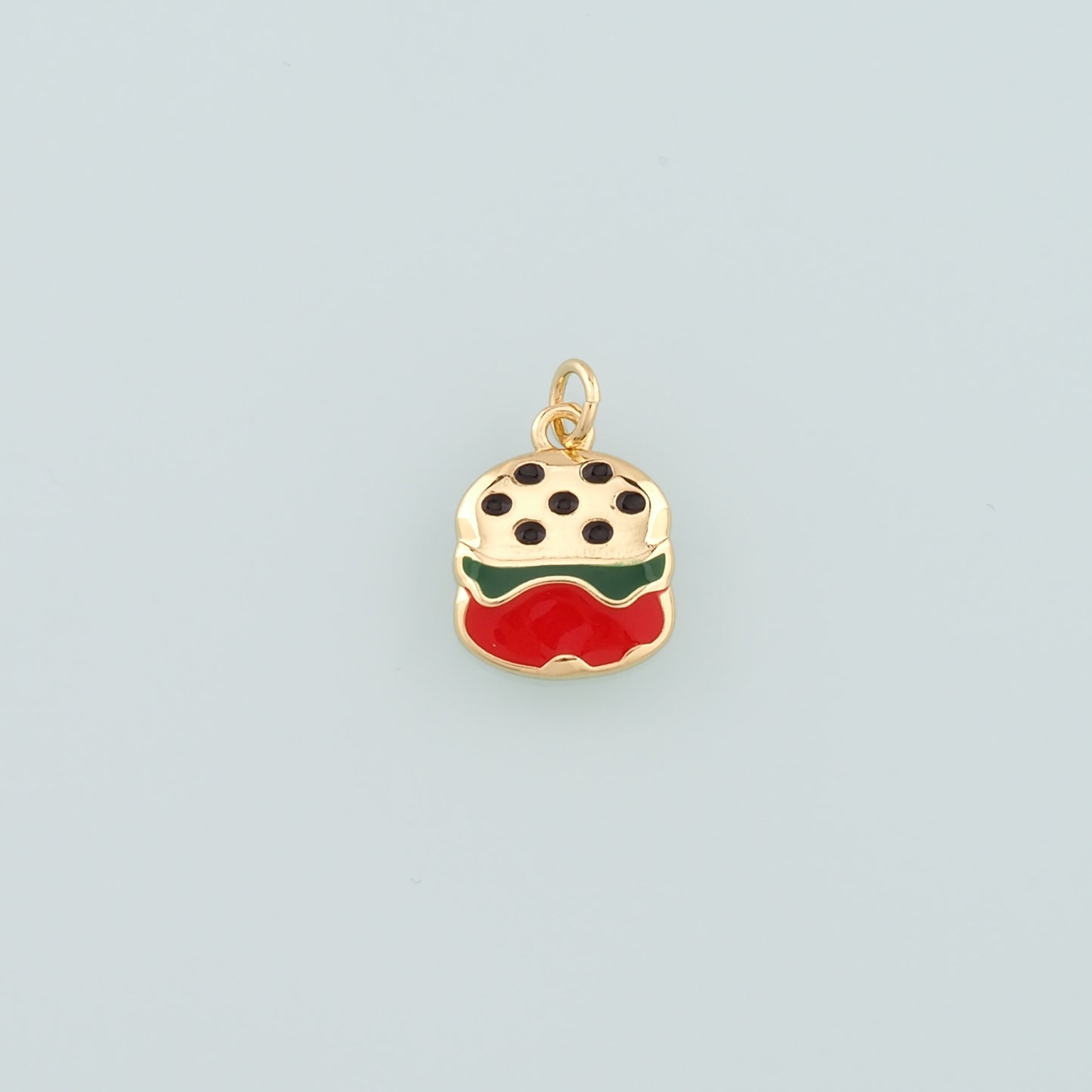 18K Gold Filled Hamburger Pendant,Enamel Gourmet Charm Bracelet Necklace for DIY Jewelry Making Supply