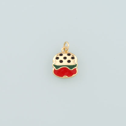 18K Gold Filled Hamburger Pendant,Enamel Gourmet Charm Bracelet Necklace for DIY Jewelry Making Supply