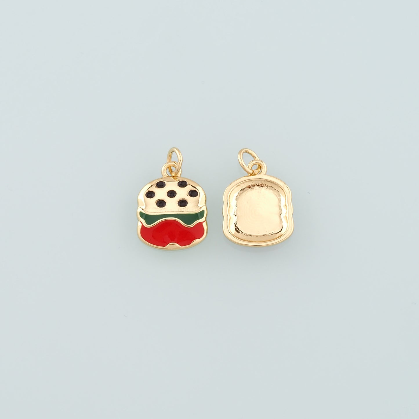 18K Gold Filled Hamburger Pendant,Enamel Gourmet Charm Bracelet Necklace for DIY Jewelry Making Supply