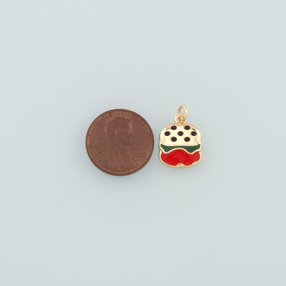 18K Gold Filled Hamburger Pendant,Enamel Gourmet Charm Bracelet Necklace for DIY Jewelry Making Supply