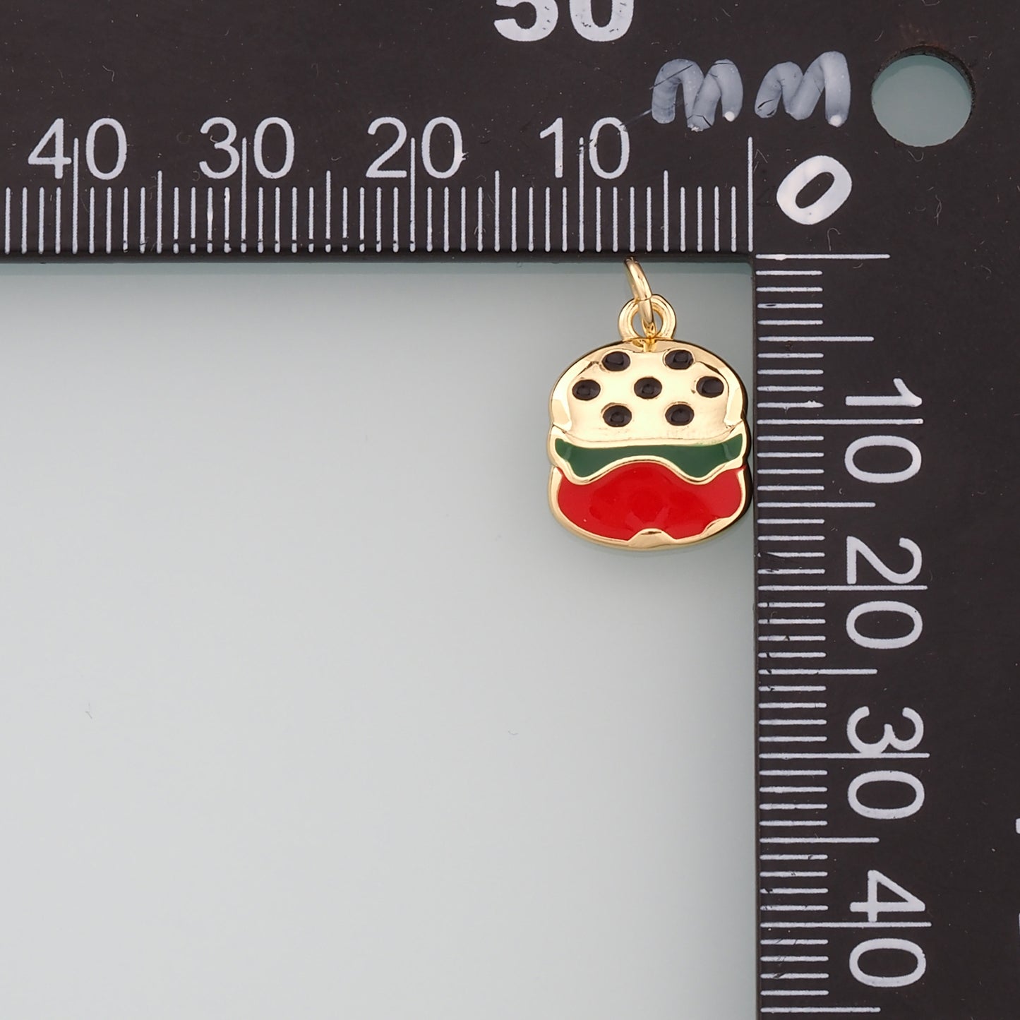 18K Gold Filled Hamburger Pendant,Enamel Gourmet Charm Bracelet Necklace for DIY Jewelry Making Supply
