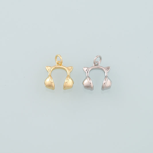 Gold Earphone Charm,18K Gold Filled Earphone Pendant,Earphone Charm Bracelet Necklace for DIY Jewelry Making Supply