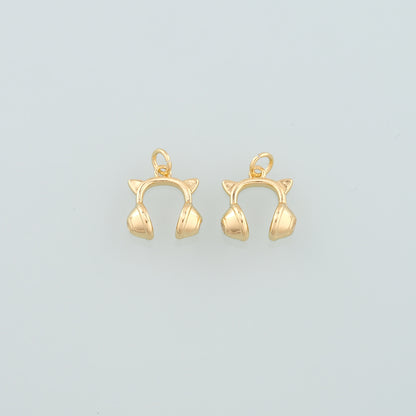 Gold Earphone Charm,18K Gold Filled Earphone Pendant,Earphone Charm Bracelet Necklace for DIY Jewelry Making Supply