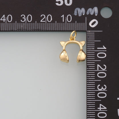 Gold Earphone Charm,18K Gold Filled Earphone Pendant,Earphone Charm Bracelet Necklace for DIY Jewelry Making Supply