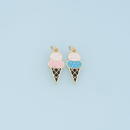 Ice Cream Charms,18K Gold Filled Enamel Ice Cream Pendant,Cute Ice Cream Charm Bracelet Necklace for DIY Jewelry Making Supply