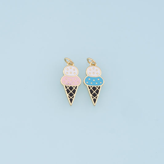 Ice Cream Charms,18K Gold Filled Enamel Ice Cream Pendant,Cute Ice Cream Charm Bracelet Necklace for DIY Jewelry Making Supply