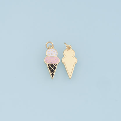 Ice Cream Charms,18K Gold Filled Enamel Ice Cream Pendant,Cute Ice Cream Charm Bracelet Necklace for DIY Jewelry Making Supply