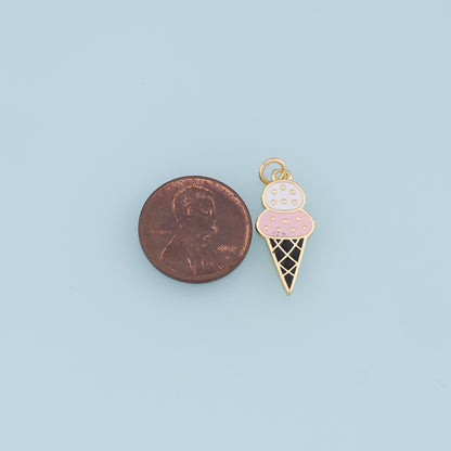 Ice Cream Charms,18K Gold Filled Enamel Ice Cream Pendant,Cute Ice Cream Charm Bracelet Necklace for DIY Jewelry Making Supply