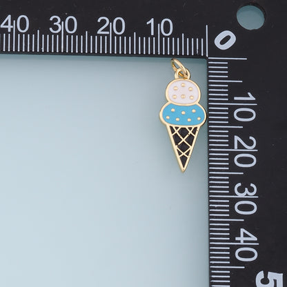 Ice Cream Charms,18K Gold Filled Enamel Ice Cream Pendant,Cute Ice Cream Charm Bracelet Necklace for DIY Jewelry Making Supply