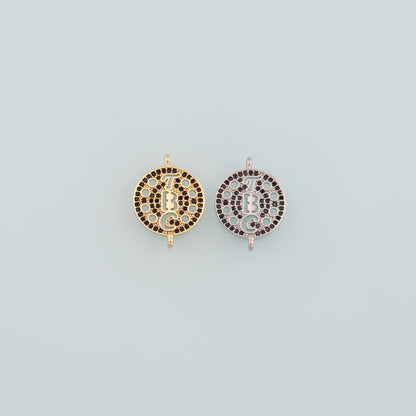Gold Connector Charm,18K Gold Filled Round Pendant,CZ Micro Pave Round Charm Bracelet Necklace for DIY Jewelry Making Supply