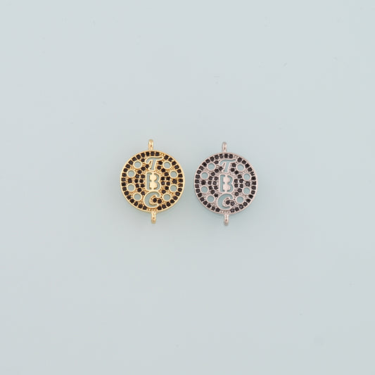 Gold Connector Charm,18K Gold Filled Round Pendant,CZ Micro Pave Round Charm Bracelet Necklace for DIY Jewelry Making Supply