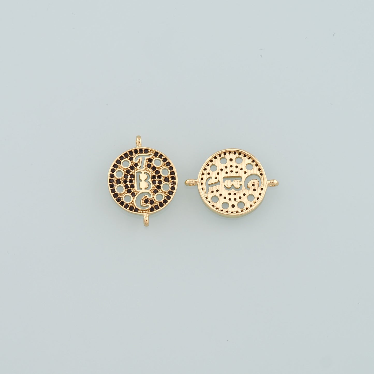 Gold Connector Charm,18K Gold Filled Round Pendant,CZ Micro Pave Round Charm Bracelet Necklace for DIY Jewelry Making Supply