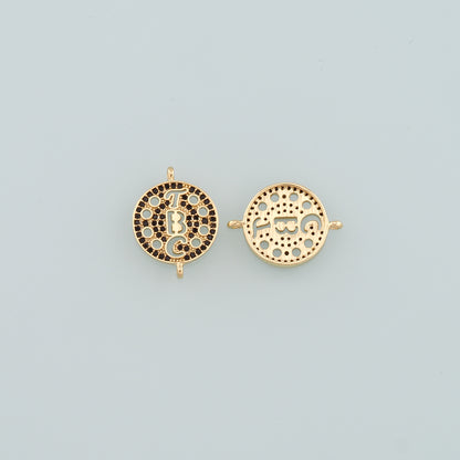 Gold Connector Charm,18K Gold Filled Round Pendant,CZ Micro Pave Round Charm Bracelet Necklace for DIY Jewelry Making Supply