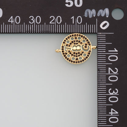 Gold Connector Charm,18K Gold Filled Round Pendant,CZ Micro Pave Round Charm Bracelet Necklace for DIY Jewelry Making Supply