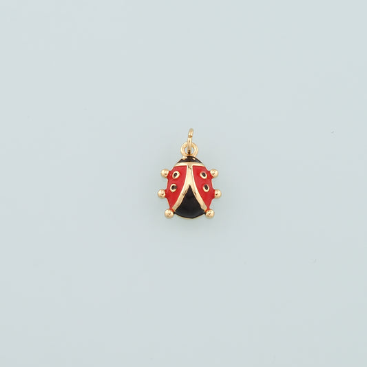 18K Gold Filled Ladybug Pendant,Enamel Insect Charm Bracelet Necklace for DIY Jewelry Making Supply
