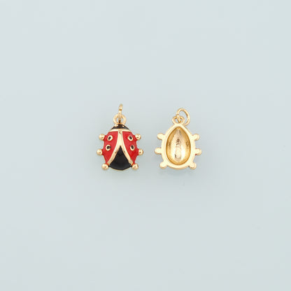18K Gold Filled Ladybug Pendant,Enamel Insect Charm Bracelet Necklace for DIY Jewelry Making Supply