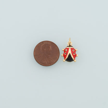 18K Gold Filled Ladybug Pendant,Enamel Insect Charm Bracelet Necklace for DIY Jewelry Making Supply