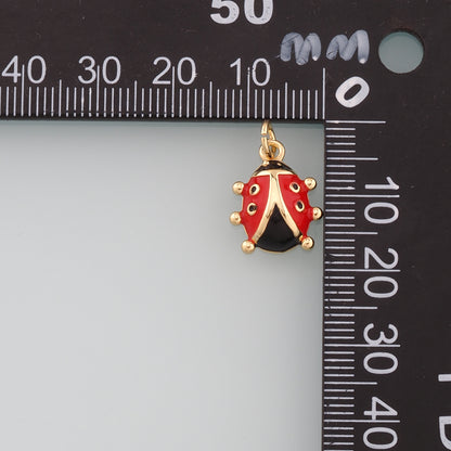 18K Gold Filled Ladybug Pendant,Enamel Insect Charm Bracelet Necklace for DIY Jewelry Making Supply