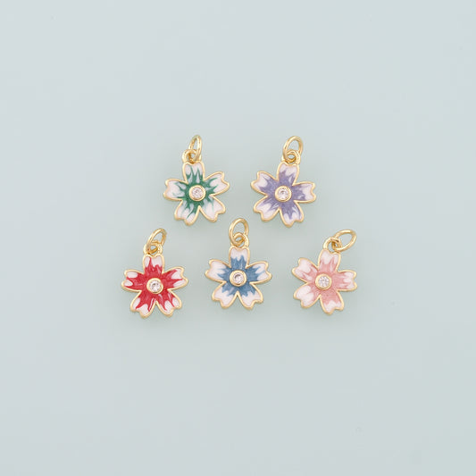 Gold Flower Charms,18K Gold Filled Flower Pendant,Enamel Flower Charm Bracelet Necklace for DIY Jewelry Making Supply