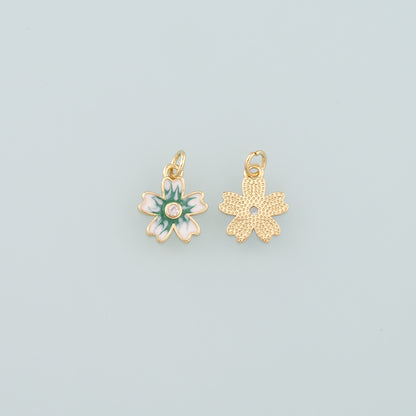 Gold Flower Charms,18K Gold Filled Flower Pendant,Enamel Flower Charm Bracelet Necklace for DIY Jewelry Making Supply