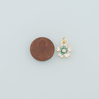 Gold Flower Charms,18K Gold Filled Flower Pendant,Enamel Flower Charm Bracelet Necklace for DIY Jewelry Making Supply