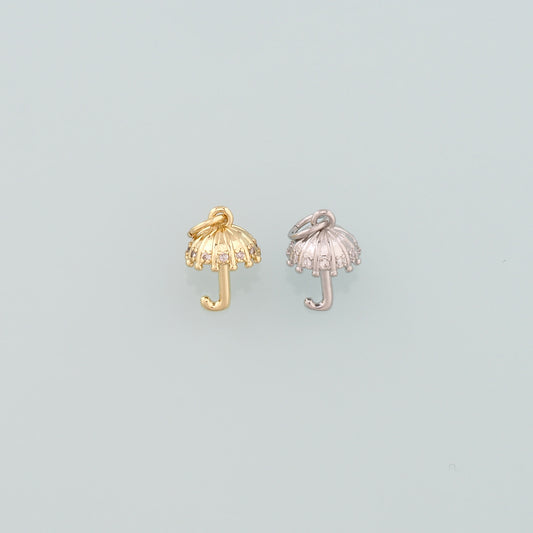 Gold Umbrella Charms,18K Gold Filled Umbrella Pendant,CZ Micro Pave Umbrella Charm Bracelet Necklace for DIY Jewelry Making Supply