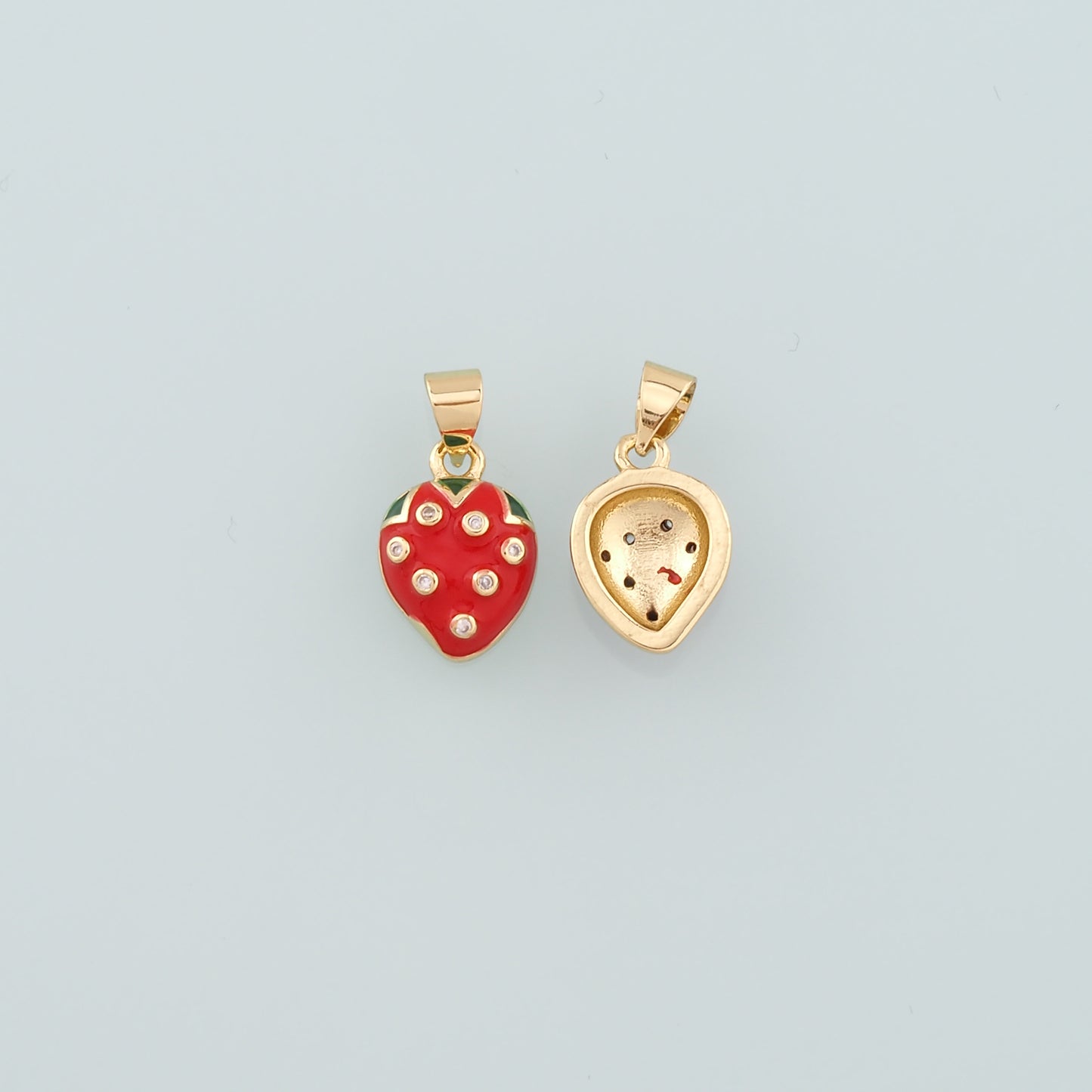 Gold Strawberry Charms,18K Gold Filled Strawberry Pendant,Enamel Fruit Charm Bracelet Necklace for DIY Jewelry Making Supply