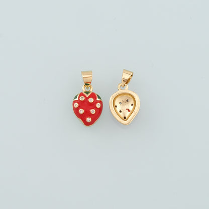 Gold Strawberry Charms,18K Gold Filled Strawberry Pendant,Enamel Fruit Charm Bracelet Necklace for DIY Jewelry Making Supply