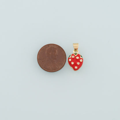 Gold Strawberry Charms,18K Gold Filled Strawberry Pendant,Enamel Fruit Charm Bracelet Necklace for DIY Jewelry Making Supply