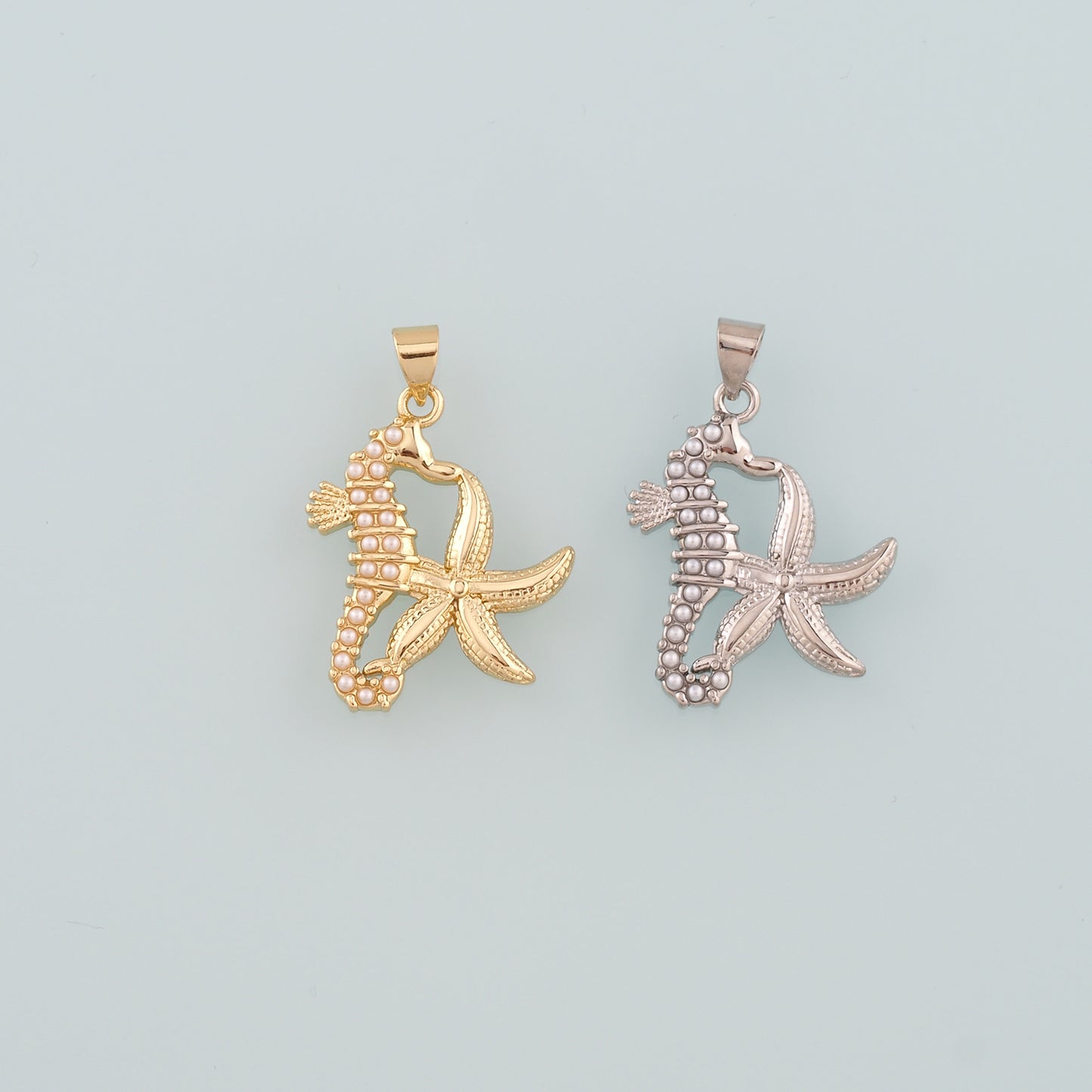 Gold Starfish Charms,18K Gold Filled Sea star Pendant,Pearl Seahorse Charm Bracelet Necklace for DIY Jewelry Making Supply