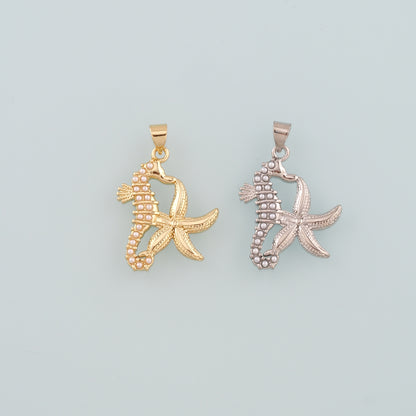Gold Starfish Charms,18K Gold Filled Sea star Pendant,Pearl Seahorse Charm Bracelet Necklace for DIY Jewelry Making Supply