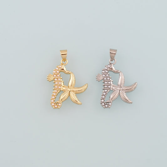 Gold Starfish Charms,18K Gold Filled Sea star Pendant,Pearl Seahorse Charm Bracelet Necklace for DIY Jewelry Making Supply