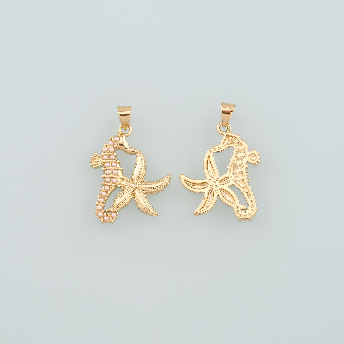 Gold Starfish Charms,18K Gold Filled Sea star Pendant,Pearl Seahorse Charm Bracelet Necklace for DIY Jewelry Making Supply