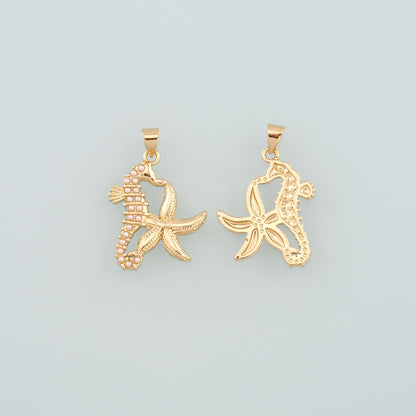 Gold Starfish Charms,18K Gold Filled Sea star Pendant,Pearl Seahorse Charm Bracelet Necklace for DIY Jewelry Making Supply