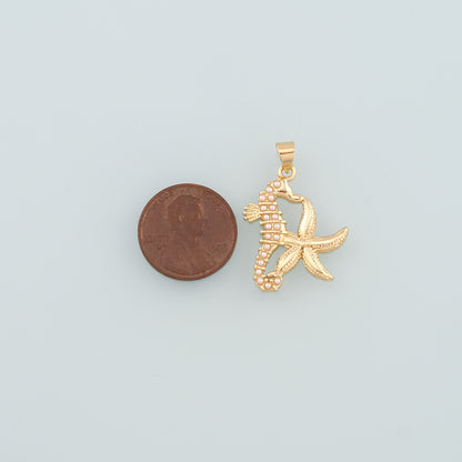 Gold Starfish Charms,18K Gold Filled Sea star Pendant,Pearl Seahorse Charm Bracelet Necklace for DIY Jewelry Making Supply