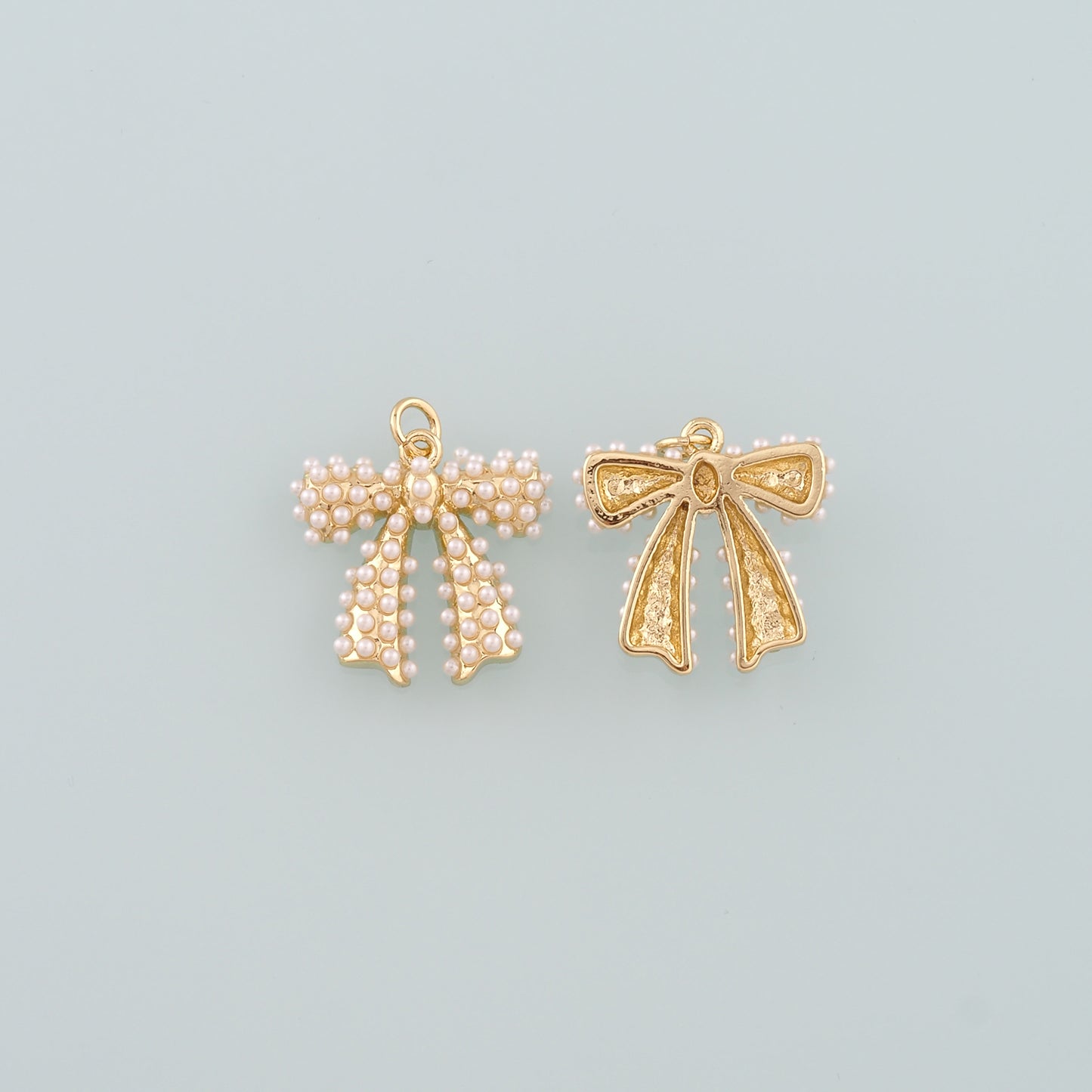 Gold Bow Charms,18K Gold Filled Pearl Bow Pendant,Bow Tie Charm Bracelet Necklace for DIY Jewelry Making Supply