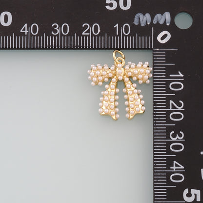 Gold Bow Charms,18K Gold Filled Pearl Bow Pendant,Bow Tie Charm Bracelet Necklace for DIY Jewelry Making Supply