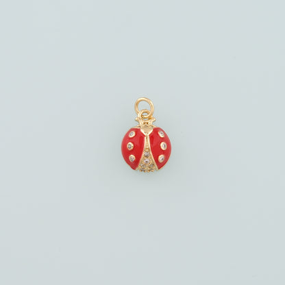 18K Gold Filled Ladybug Pendant,Enamel Insect Charm Bracelet Necklace for DIY Jewelry Making Supply