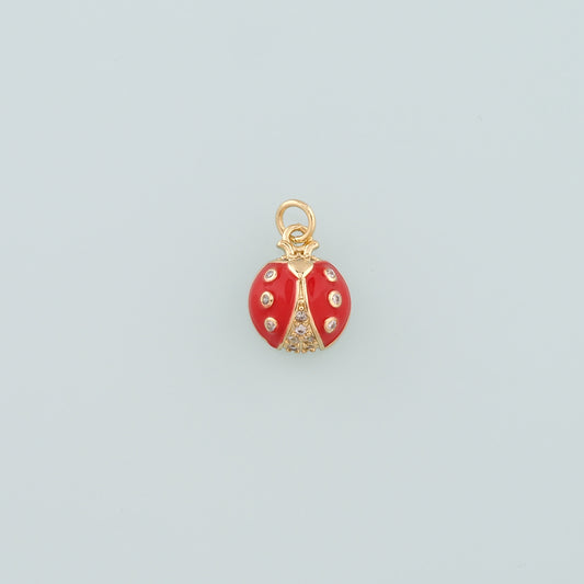 18K Gold Filled Ladybug Pendant,Enamel Insect Charm Bracelet Necklace for DIY Jewelry Making Supply