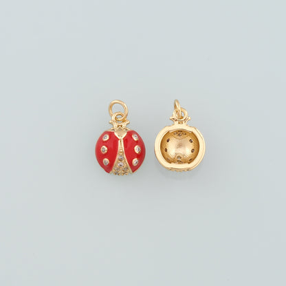 18K Gold Filled Ladybug Pendant,Enamel Insect Charm Bracelet Necklace for DIY Jewelry Making Supply