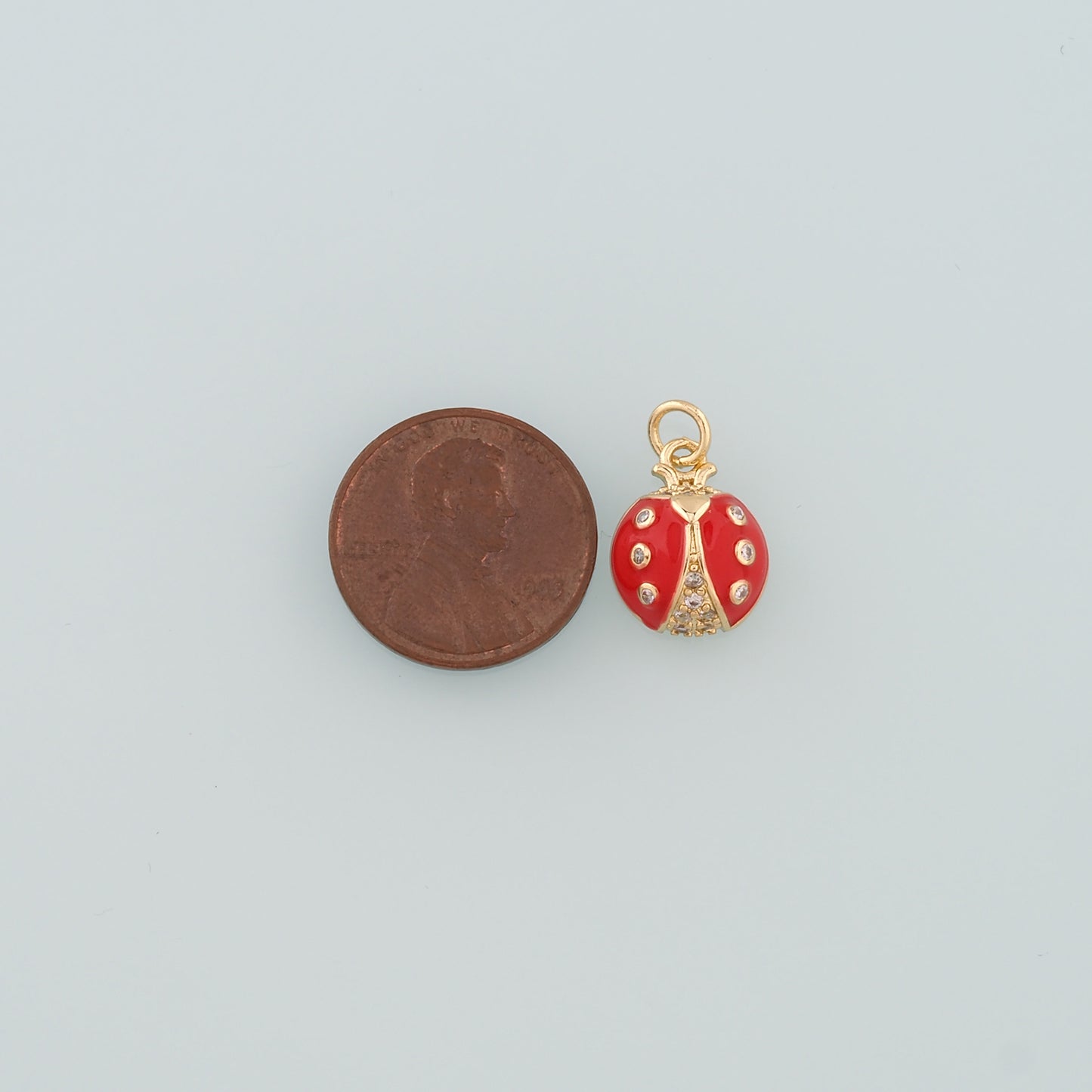 18K Gold Filled Ladybug Pendant,Enamel Insect Charm Bracelet Necklace for DIY Jewelry Making Supply