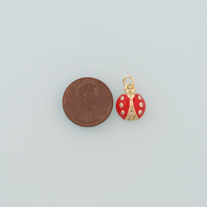 18K Gold Filled Ladybug Pendant,Enamel Insect Charm Bracelet Necklace for DIY Jewelry Making Supply
