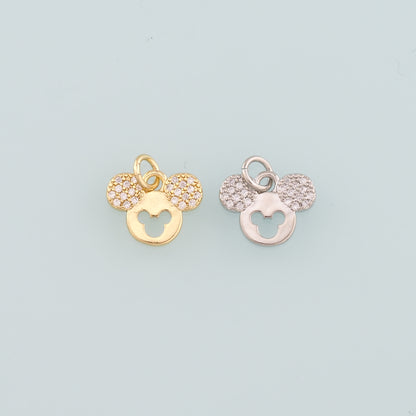 18K Gold Filled Mouse Head Pendant,CZ Micro Pave Mouse Charm Bracelet Necklace for DIY Jewelry Making Supply