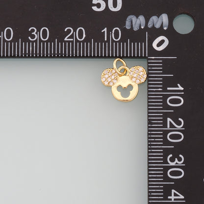 18K Gold Filled Mouse Head Pendant,CZ Micro Pave Mouse Charm Bracelet Necklace for DIY Jewelry Making Supply